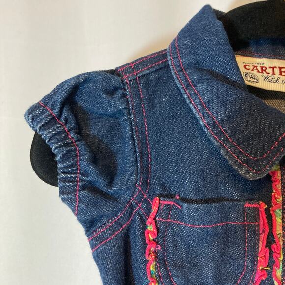 Vintage Carters Toddler Blue Denim Plaid Tie Belt Short Sleeve Button Jean Dress - Picture 6 of 8